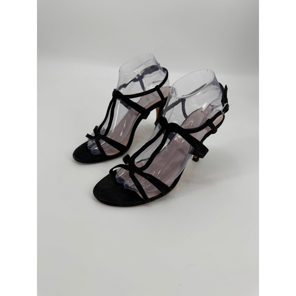 Glint Womens Black Strappy Stiletto Heels Bow Detail Leather Sole Sandals 9W